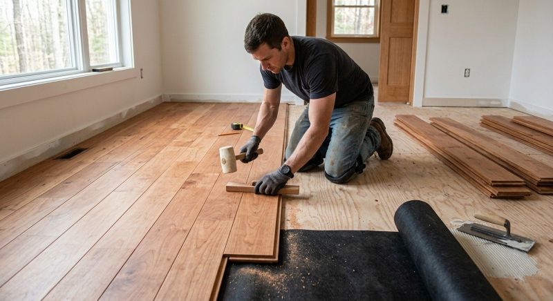 Cherry Floor Installation in Pawcatuck, CT